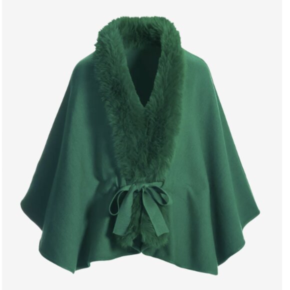 Boston Proper Faux Fur Tie Waist Poncho Size S/M NWOT Christmas Green - Picture 2 of 12